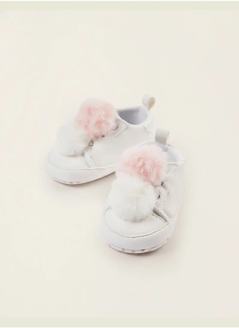 زيبي Zippy Trainers With Pompoms For Newborn Baby Girls - White Pink