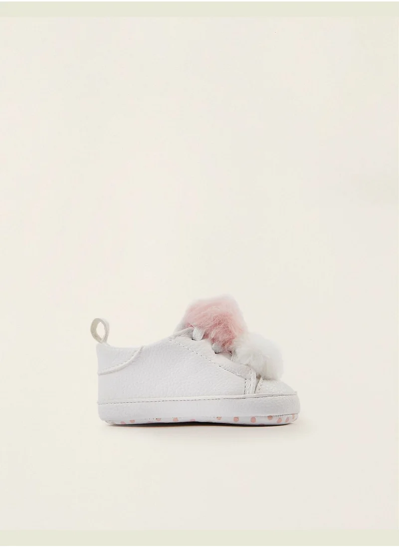 Zippy Zippy Trainers With Pompoms For Newborn Baby Girls - White Pink