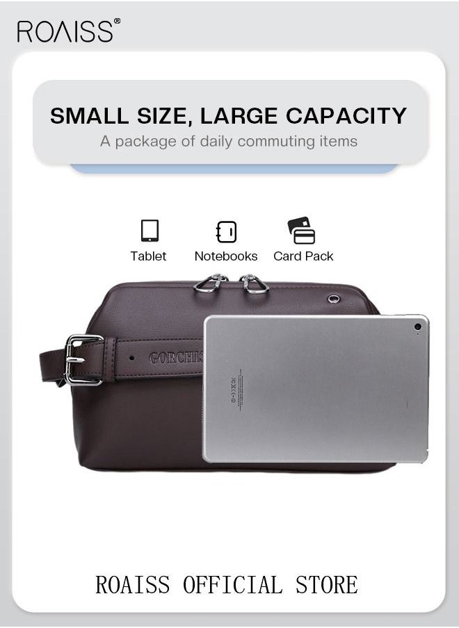 roaiss Business Men's Clutch Bag Large Capacity Leisure Clip Bag Trendy Men's Soft Leather Clutch Bag  - Image 5