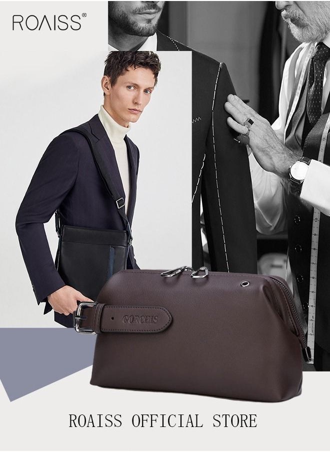 roaiss Business Men's Clutch Bag Large Capacity Leisure Clip Bag Trendy Men's Soft Leather Clutch Bag  - Image 3