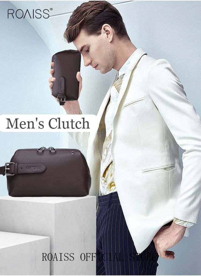 roaiss Business Men's Clutch Bag Large Capacity Leisure Clip Bag Trendy Men's Soft Leather Clutch Bag  - Image 2