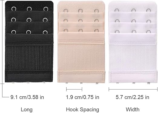 SEFLICA® 3 Pieces Bra Extenders for Women – 3 Hook Bra Extenders For Women, Comfortable Stretchy Bra Extension Straps | Adjustable Bra Back Band Extender for Tight Bras | Black, White & Nude - Image 2