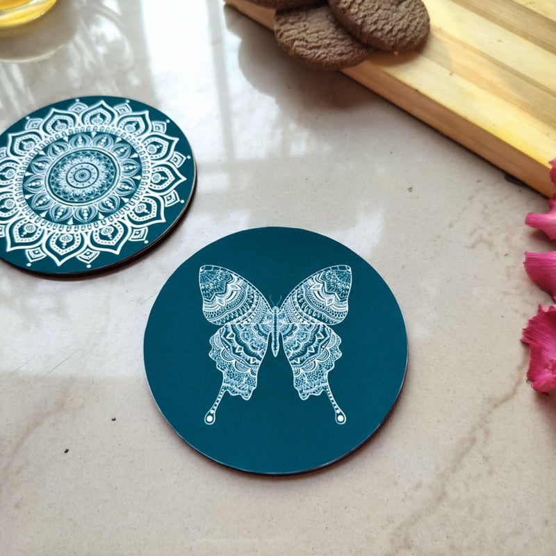 Mila Homes Mandala Design Coasters with Tray Coaster Set Fit for Tea Cups Coffee Mugs Glasses Home Decor Set of 6 Durable and Long Lasting Teal Green Mandala - Image 3
