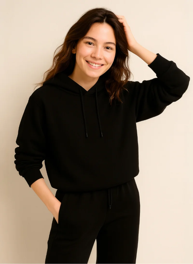 victor and jane Women's Black Hooded Sweatshirt - 100% Cotton Fleece