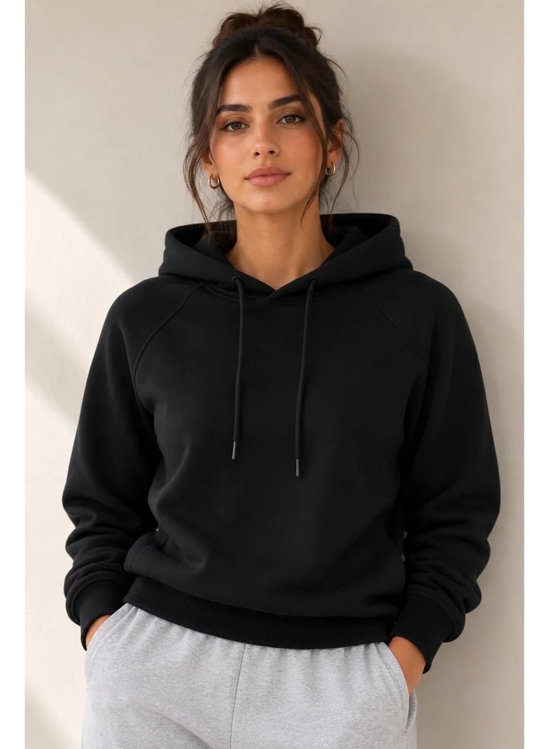 Victor And Jane Women's Black Hooded Sweatshirt - 100% Cotton Fleece