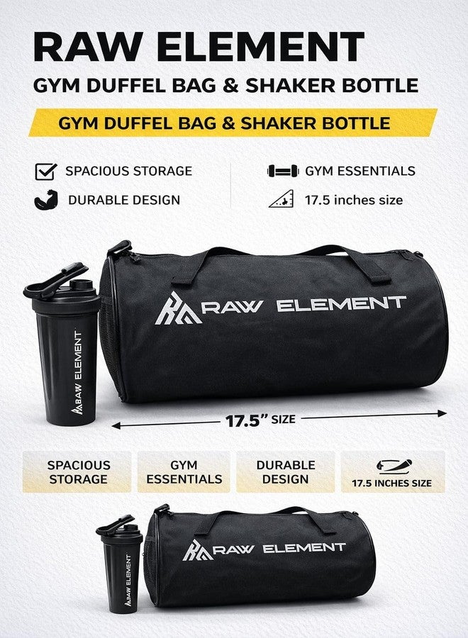 RAW ELEMENT Gym Duffel Bag with Protein Shaker Bottle | Multipurpose Sports Bag for Gym, Travel & Workout | Durable Zipper & Adjustable Strap | (All Black) - Image 4