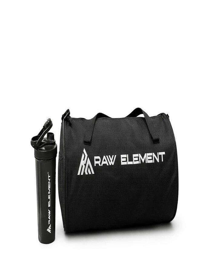 RAW ELEMENT Gym Duffel Bag with Protein Shaker Bottle | Multipurpose Sports Bag for Gym, Travel & Workout | Durable Zipper & Adjustable Strap | (All Black) - Image 2