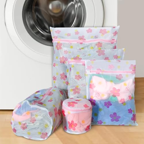 Yellow Weaves Clothes Washing Bags - 5 Sizes Mesh Laundry Bag With Zipper for Delicates, Underwear, Tops, Socks, Pants, Sweaters, Bras and Baby Clothes - Reusable, Pink - Image 1