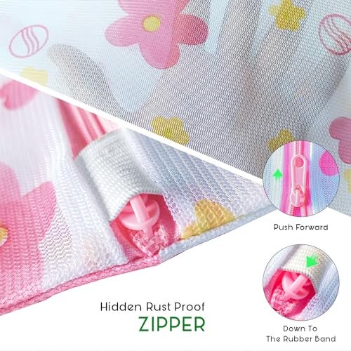 Yellow Weaves Clothes Washing Bags - 5 Sizes Mesh Laundry Bag With Zipper for Delicates, Underwear, Tops, Socks, Pants, Sweaters, Bras and Baby Clothes - Reusable, Pink - Image 2