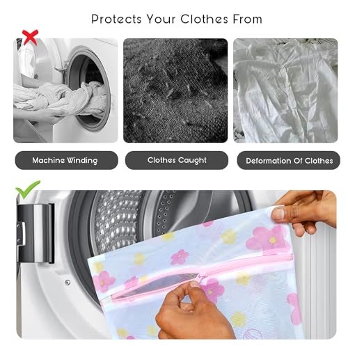 Yellow Weaves Clothes Washing Bags - 5 Sizes Mesh Laundry Bag With Zipper for Delicates, Underwear, Tops, Socks, Pants, Sweaters, Bras and Baby Clothes - Reusable, Pink - Image 3