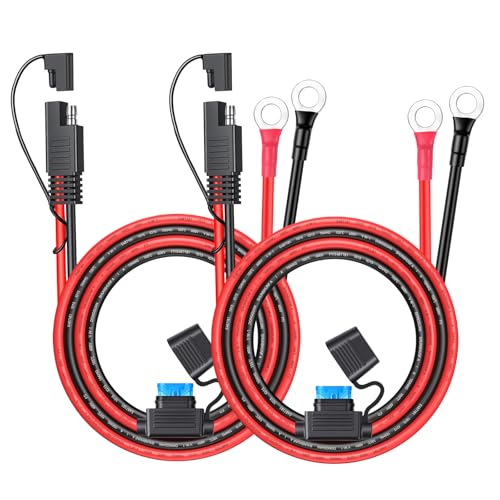 EXTRACTME Motorcycle Battery Charger Cord EXTRACTME 16AWG 2FT SAE to O Ring Terminal Harness with 15A Fuse 2 Pin SAE Connector Plug Extension Cable for Motorcycle Boat Solar Panel Power Supply - Image 1