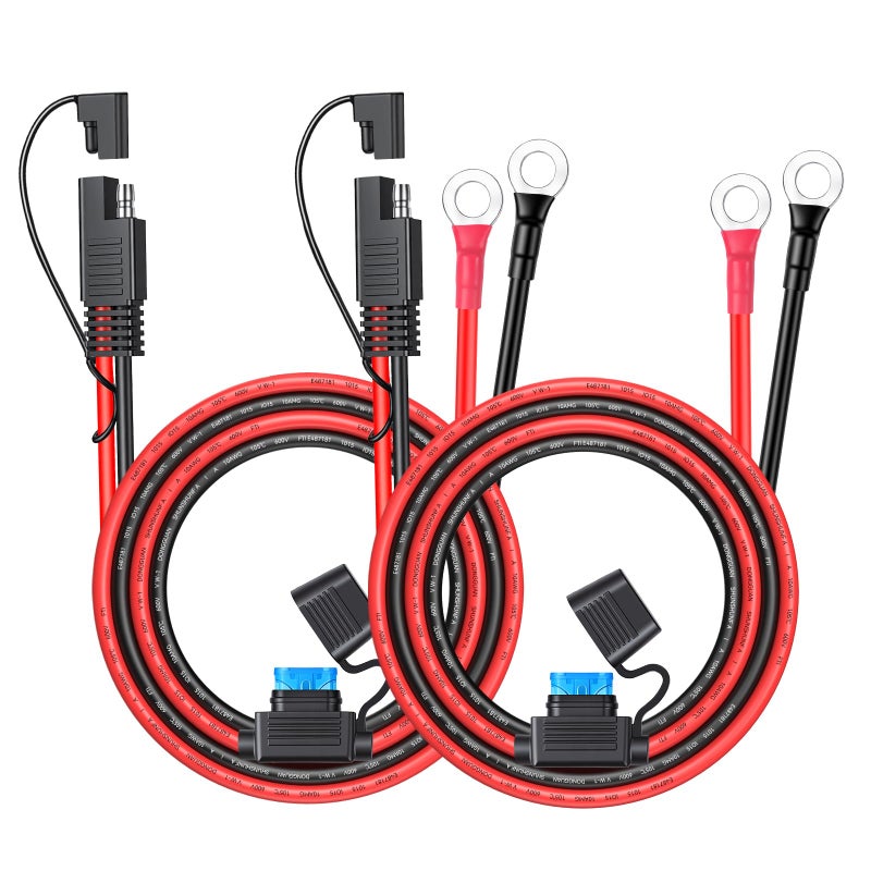 EXTRACTME Motorcycle Battery Charger Cord EXTRACTME 16AWG 2FT SAE to O Ring Terminal Harness with 15A Fuse 2 Pin SAE Connector Plug Extension Cable for Motorcycle Boat Solar Panel Power Supply - Image 3