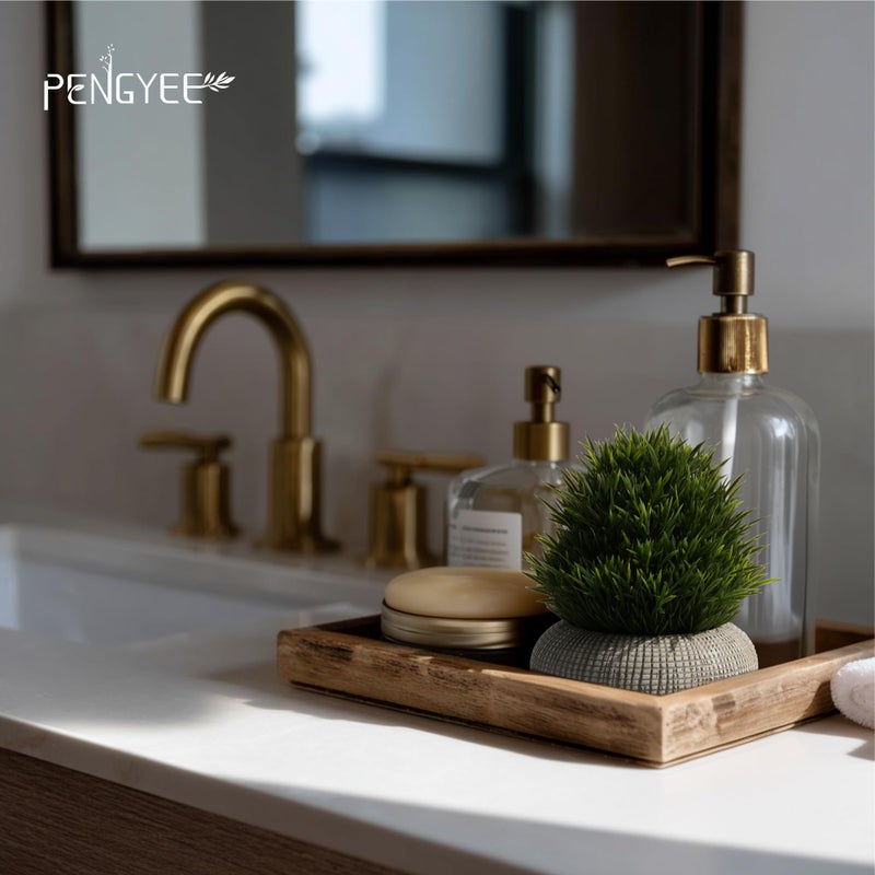PENGYEE 2 Pack Small Fake Plants in Cement Planter for Bathroom Decor, 6.1/5.7 Inch Artificial Plants Indoor, Small Faux Plants Indoor for Home Room Bedroom Farmhouse Kitchen Office Decor - Boxwood - Image 5