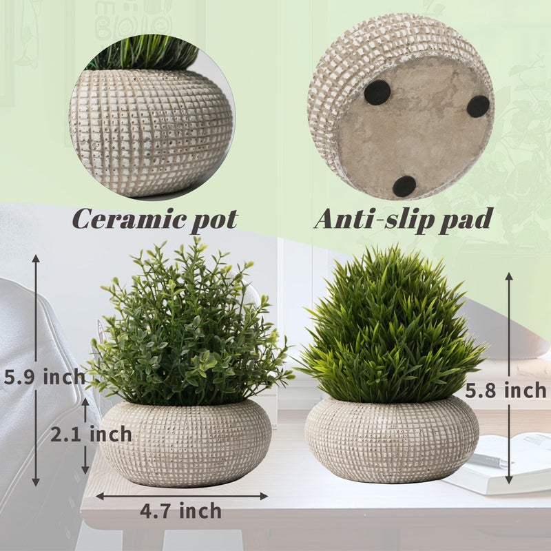 PENGYEE 2 Pack Small Fake Plants in Cement Planter for Bathroom Decor, 6.1/5.7 Inch Artificial Plants Indoor, Small Faux Plants Indoor for Home Room Bedroom Farmhouse Kitchen Office Decor - Boxwood - Image 3