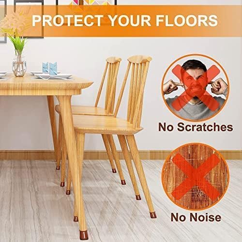 LETURE 32 Pcs Silicone Brown Chair Leg Floor Protectors Silicone Covers with Felt Bottom Protect Hardwood Wood Tile Floors NonSlip Furniture Leg Caps New - Image 3