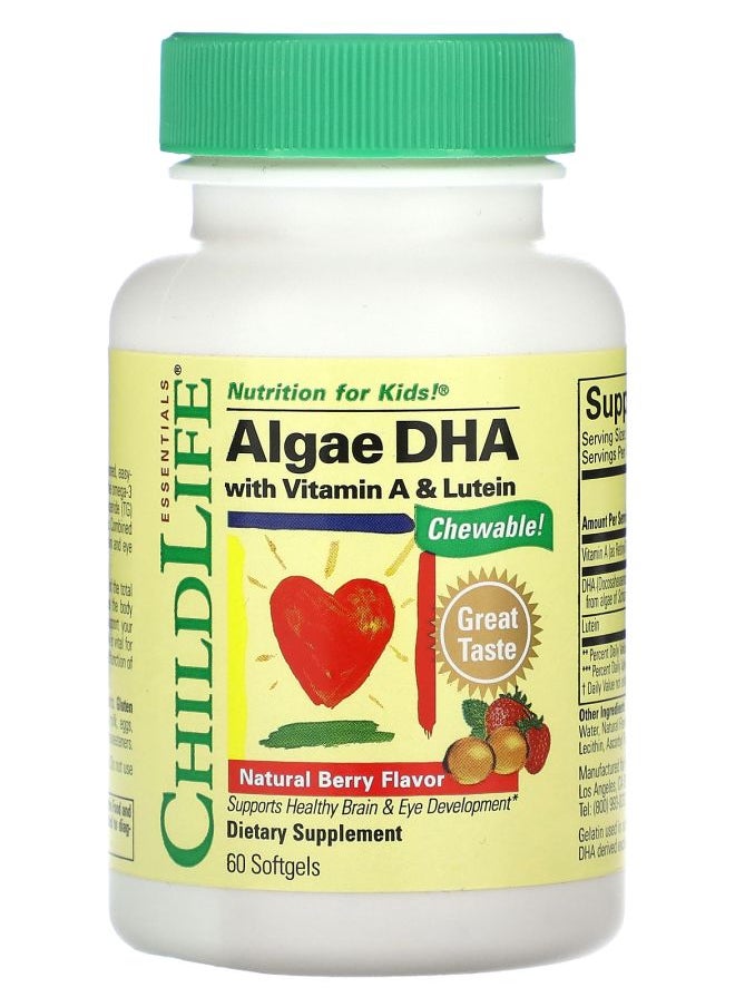 CHILDLIFE ESSENTIALS Algae DHA with Vitamin A & Lutein Natural Berry 60 Softgels 