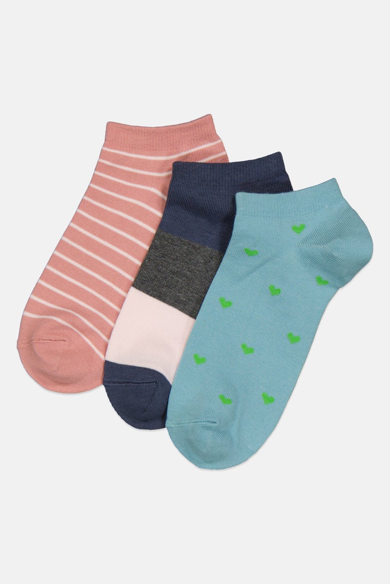 RBX Women 3 Pairs Stripe All Day Socks, Multicolor - Image 1