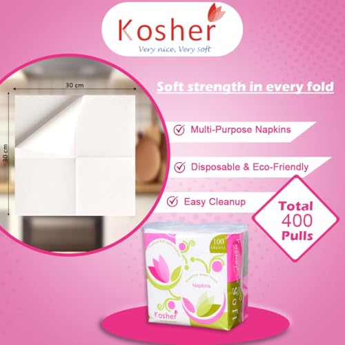 Kosher Premium Tissue Paper Napkin/Dinner Napkin | 100 Sheets X 6 Pack (Total 600 Sheets) | Ultra Soft, High Strength and Quick Absorbent Paper Napkin| Natural Virgin Cellulose Fiber - Image 2