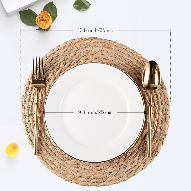 RUNTIVAN Round Woven Placemats Set of 10, Natural Water Hyacinth Place mats, 12 inch Rattan Placemat Wicker Placemats Farmhouse Boho Braided Heat Resistant Outdoor Placemat Patio Table Place Mat - Image 2