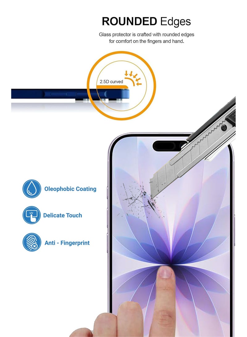 BYTER حماية شاشة عالية الدقة لأبل آيفون 17 زجاج نانو مرن / زجاج مقسى صلابة فائقة / لاصق كامل من الحافة إلى الحافة مضاد للكسر لأبل آيفون 17 - Image 2