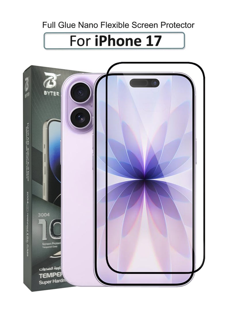 BYTER حماية شاشة عالية الدقة لأبل آيفون 17 زجاج نانو مرن / زجاج مقسى صلابة فائقة / لاصق كامل من الحافة إلى الحافة مضاد للكسر لأبل آيفون 17 - Image 1