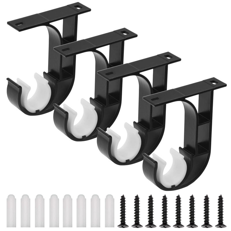 4 Pack Ceiling Curtain Rod Brackets Aluminum Ceiling Mount Curtain Rod Holders Hooks Black Ceiling Rod Support Hanger Fit 1 Inch Rod