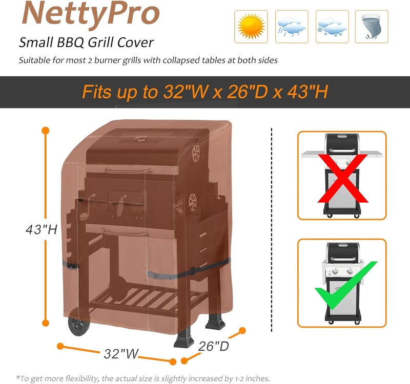 NettyPro غطاء شواية ، مقاس 32 بوصة، مقاوم للماء، مناسب لأجهزة شواء الغاز ذات موقدين، لأجهزة Weber، Char-Broil، Brinkmann، Jenn Air، Nexgrill، بلون بني. - Image 5