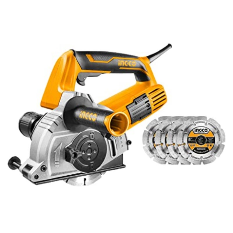 WLC15008 1500W Wall Chaser/Slotter/Grooving Machine with 4 Diamond Blades -125mm, Adjustable Cutting depth-29mm Width 30mm Brick Concrete Cutter for Industrial Building Construction Yellow - Image 1