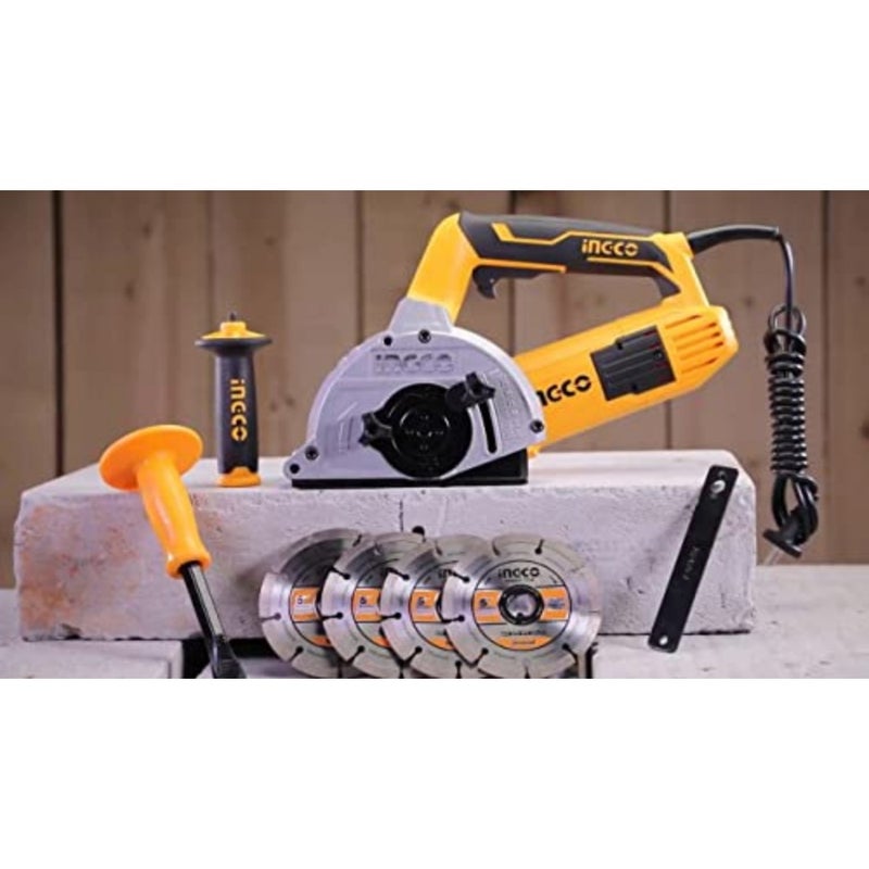 WLC15008 1500W Wall Chaser/Slotter/Grooving Machine with 4 Diamond Blades -125mm, Adjustable Cutting depth-29mm Width 30mm Brick Concrete Cutter for Industrial Building Construction Yellow - Image 3