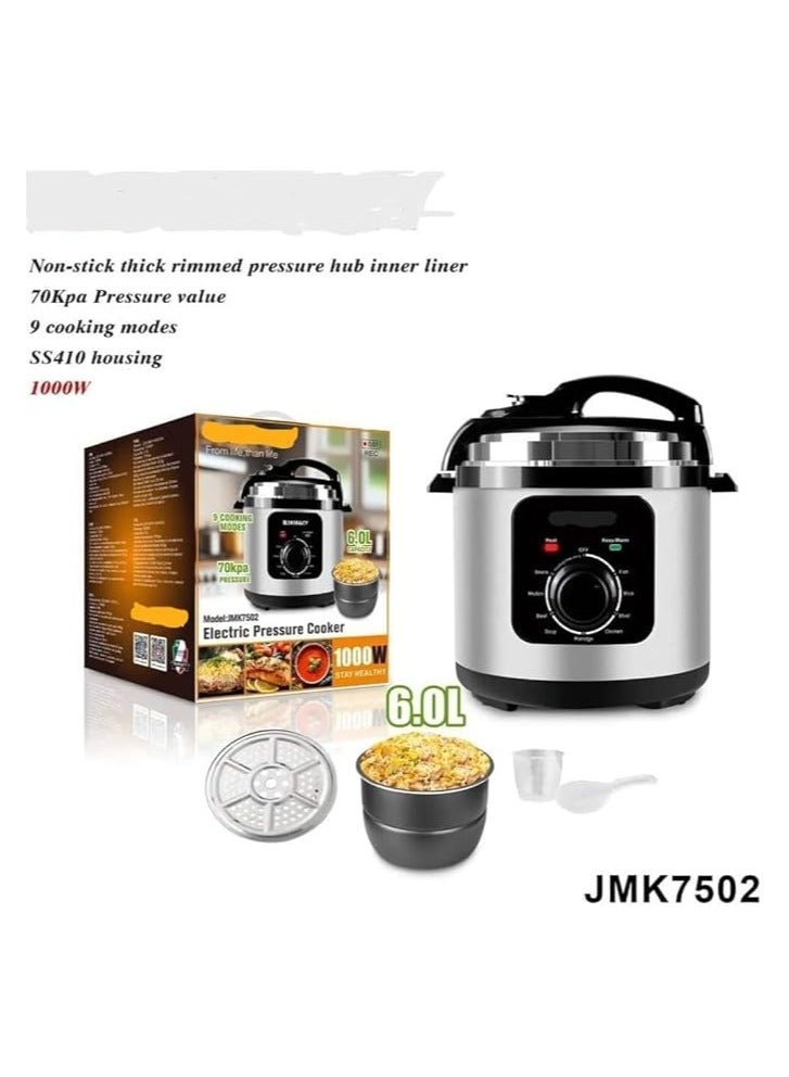 جامايكا طنجرة ضغط كهربائية متعددة الأغراض من جاماكي موديل JMK7502 - (1000 واط - 6 لتر) فضي  - Image 3