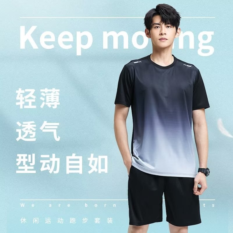 Mens Summer Sports Set Green T-Shirt Shorts Green - Image 5