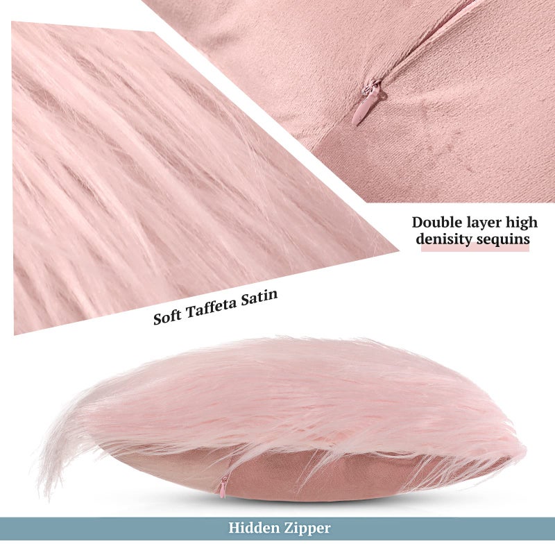 ايرينير Irenare 4 Pack Faux Fur Throw Covers Cover Cushion Cover Cover Fuzzy Case Case Displowcase for Sofa Couch Chair Bed 16 × 16 Inch (Pink White) - Image 3