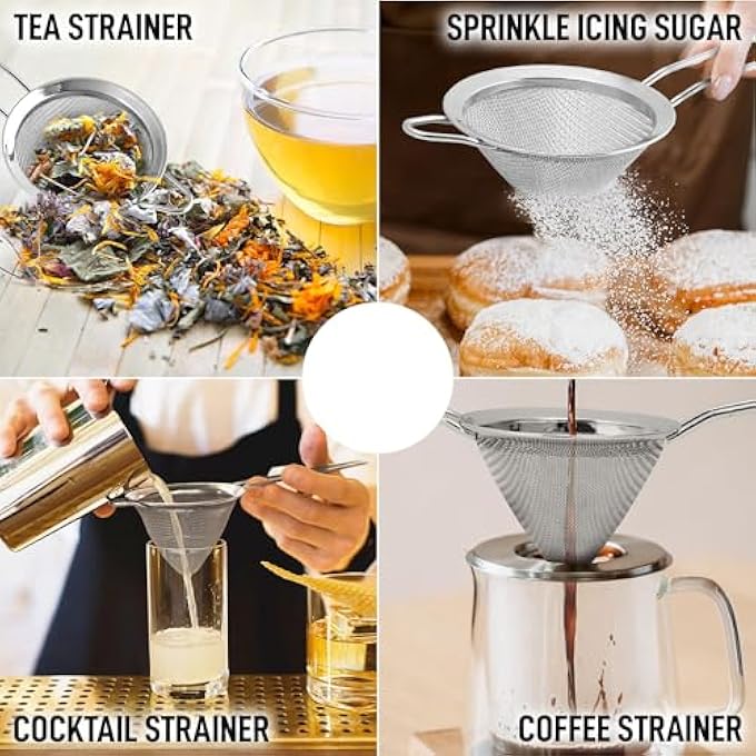 Tazweeq 1Pcs Kitchen Stainless Steel Fine Mesh Strainer For Kitchen Sieve Sifters For Food Tea Rice Oil Noodles Fruits Vegetables RustProof Easy To Clean Drink Strainer - Image 5
