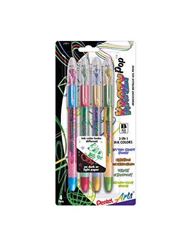 Pentel Arts Krazy Pop Iridescent Gel Pen, (1.0mm) Bold Line, Assorted Ink, Pack of 4 (K91PABP4M3) - Image 1