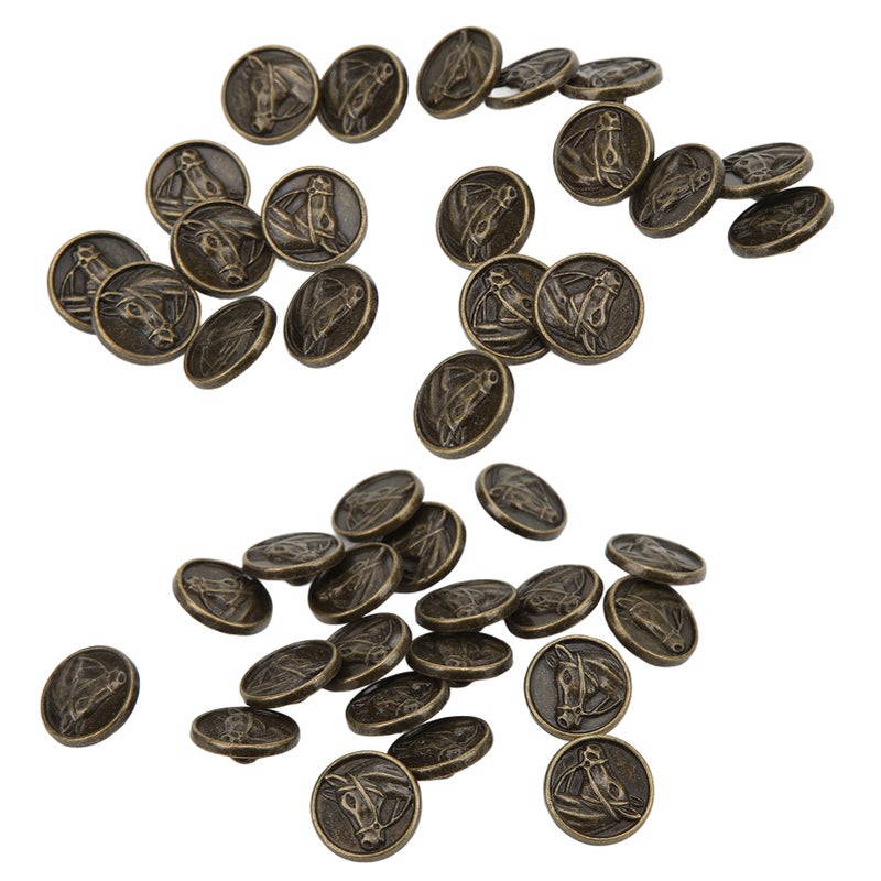 Buttons DIY Antique Bronze Round Engraved Horse Head Zinc Alloy Button Decoration - Image 2
