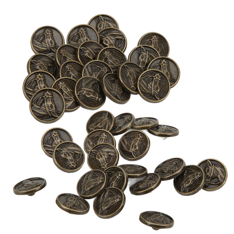 Buttons DIY Antique Bronze Round Engraved Horse Head Zinc Alloy Button Decoration - Image 3