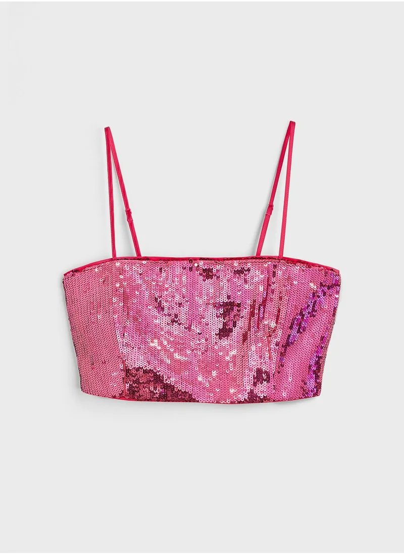 H&M Strap Sequin Detail Crop Top