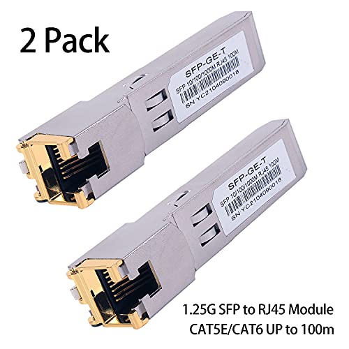 GESD 2PCS 1000BASE-T Gigabit SFP to RJ45 Copper Ethernet Modular Transceiver for Cisco,Meraki,Ubiquiti,D/TP Link,Supermicro,Netgear,Broadcom, 1.25G SFP-T CAT5E/CAT6 up to 100m Mikrotik S-RJ01 - Image 2