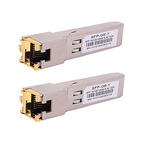 GESD 2PCS 1000BASE-T Gigabit SFP to RJ45 Copper Ethernet Modular Transceiver for Cisco,Meraki,Ubiquiti,D/TP Link,Supermicro,Netgear,Broadcom, 1.25G SFP-T CAT5E/CAT6 up to 100m Mikrotik S-RJ01 - Image 1