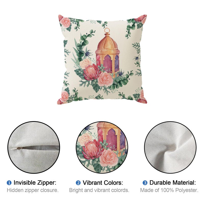 ZAEW Watercolor Lantern Moon Flowers Ramadan Mubarak Pillow Covers Throw Pillow Cases Set of 4 Decorations for Home Sofa Cushion Cover Party Holiday Decor 18x18 Inch - Image 5