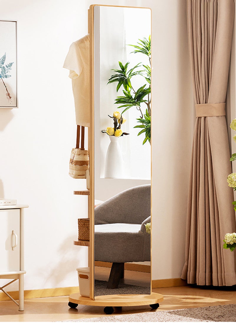 شاربدو مرآة طولية عتيقة التصميم تدور بزاوية 360 درجة مع رف للملابس، دوارات صامتة، تخزين متعدد الطبقات كامل الطول مرآة تخزين رف مع مرآة متكاملة غرفة المعيشة المنزل المنقولة الطابق الوقوف مرآة - Image 1