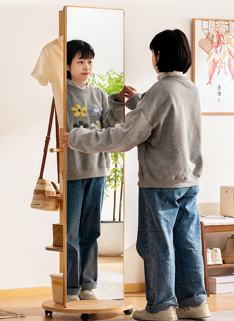 شاربدو مرآة طولية عتيقة التصميم تدور بزاوية 360 درجة مع رف للملابس، دوارات صامتة، تخزين متعدد الطبقات كامل الطول مرآة تخزين رف مع مرآة متكاملة غرفة المعيشة المنزل المنقولة الطابق الوقوف مرآة - Image 4