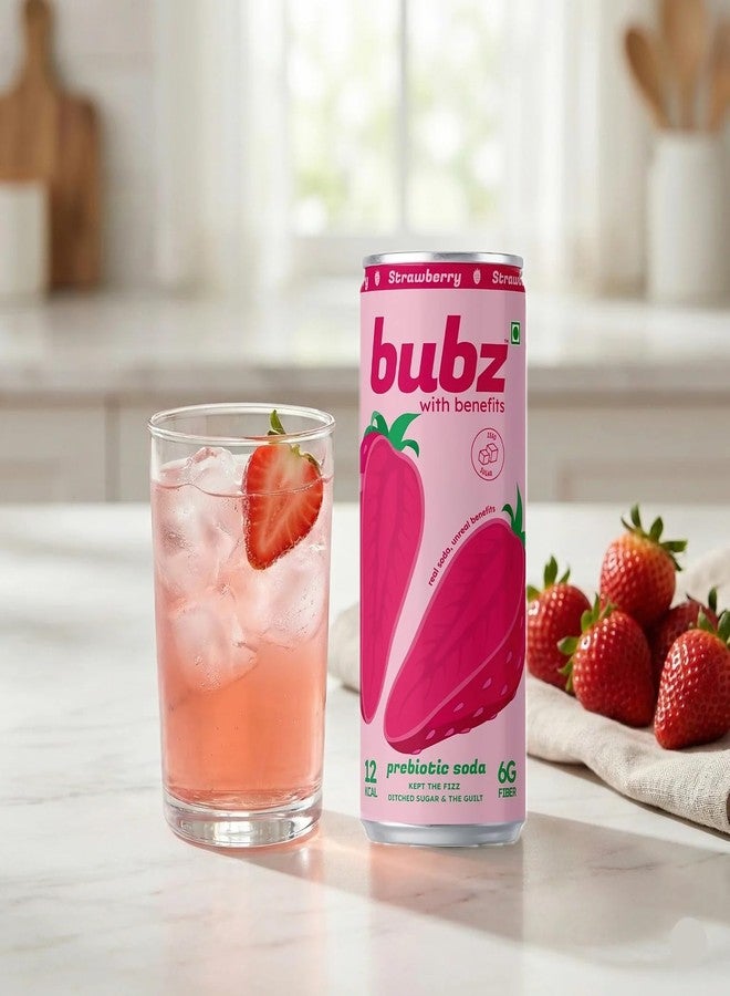 Bubz Strawberry Prebiotic Soda | 6g Prebiotic Fiber | 0g Added Sugar | Naturally Sweetened by Monk Fruit | 12 Kcal per can only | Pack of 6 (250ml) - Image 3
