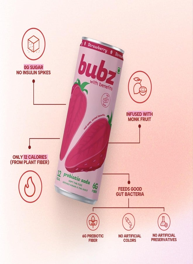 Bubz Strawberry Prebiotic Soda | 6g Prebiotic Fiber | 0g Added Sugar | Naturally Sweetened by Monk Fruit | 12 Kcal per can only | Pack of 6 (250ml) - Image 5