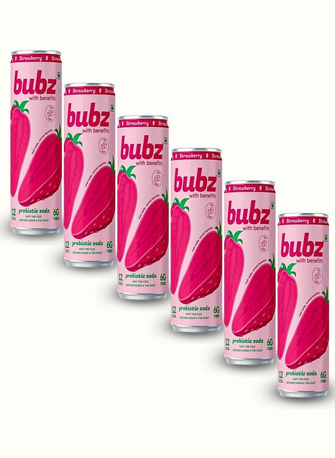 Bubz Strawberry Prebiotic Soda | 6g Prebiotic Fiber | 0g Added Sugar | Naturally Sweetened by Monk Fruit | 12 Kcal per can only | Pack of 6 (250ml) - Image 1