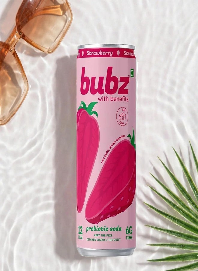 Bubz Strawberry Prebiotic Soda | 6g Prebiotic Fiber | 0g Added Sugar | Naturally Sweetened by Monk Fruit | 12 Kcal per can only | Pack of 6 (250ml) - Image 2