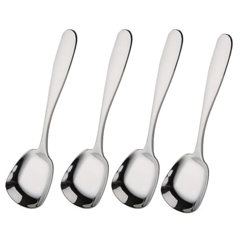 HomeAra Stainless Steel Square Head Spoon, Flat Bottom Dessert Spoon, Soup Spoon Set, Creative Long Handle Square Spoon, Creative Long Handle Spoon, Measuring Spoon, Restaurant Hotel (Set of 4) - Image 1