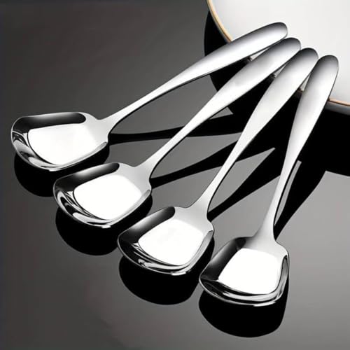 HomeAra Stainless Steel Square Head Spoon, Flat Bottom Dessert Spoon, Soup Spoon Set, Creative Long Handle Square Spoon, Creative Long Handle Spoon, Measuring Spoon, Restaurant Hotel (Set of 4) - Image 2