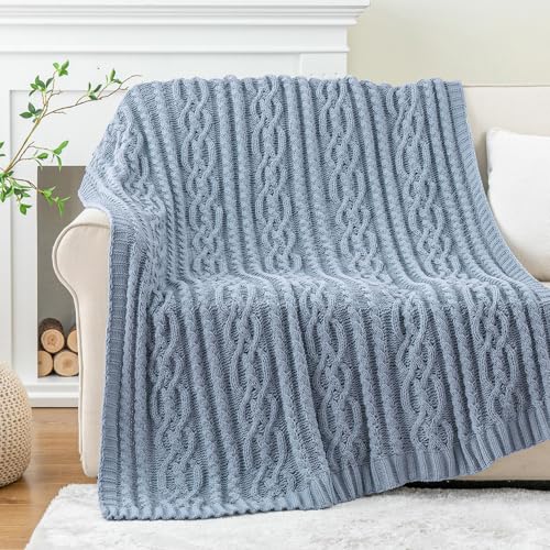 Battilo Bluish Grey Throw Blanket for Couch,51"x67", Super Soft Warm Cozy Chenille Knit Blankets for Bed, Sofa, Chair, Gift, Texture Decorative Boho Blanket for Living Room (Dusty Blue) - Image 3