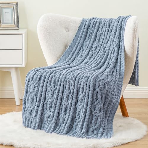 Battilo Bluish Grey Throw Blanket for Couch,51"x67", Super Soft Warm Cozy Chenille Knit Blankets for Bed, Sofa, Chair, Gift, Texture Decorative Boho Blanket for Living Room (Dusty Blue) - Image 4